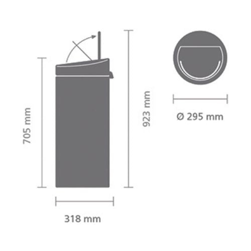 Brabantia 30 Litre Touch Bin Finger Print Proof Matt Steel Dimensions