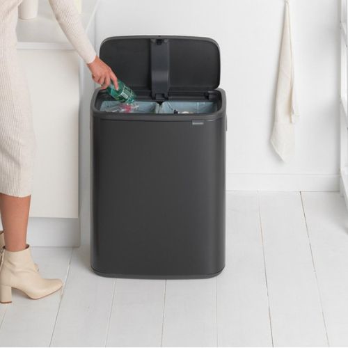 Brabantia Bo Touch Bin, 2x 30 Litre Black lid up