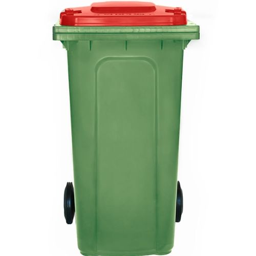 Wheelie Bin 240L nature green base, red lid