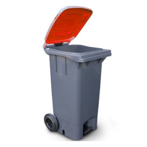 Wheelie Bin 120L, pedal operated grey base, red lid