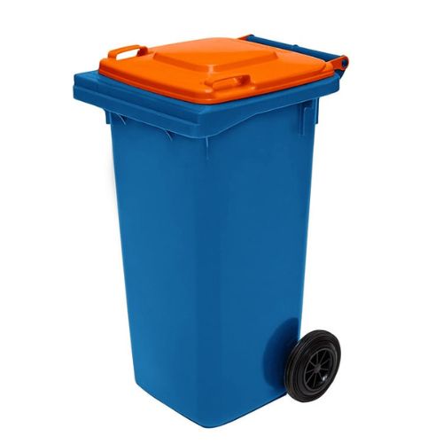 Wheelie Bin 120 Litre blue base, orange lid