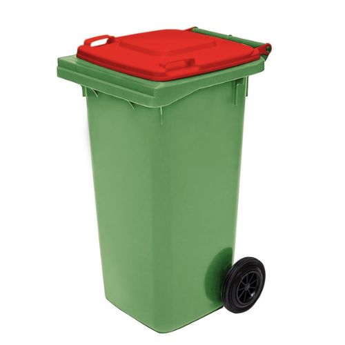 Wheelie Bin 120 Litre nature green base, red lid