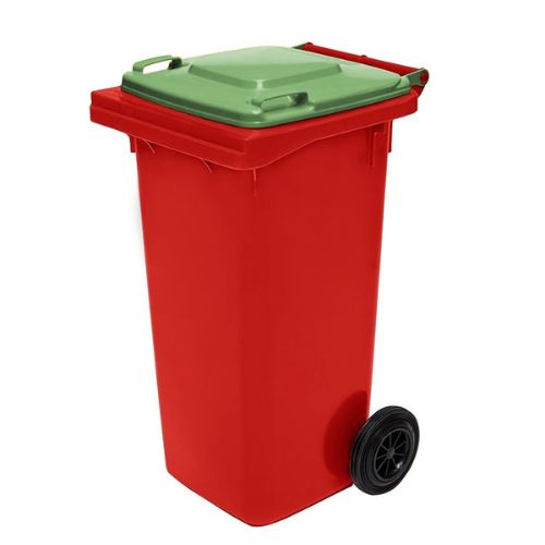 Wheelie Bin 120 Litre red base, nature green lid
