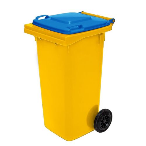 Wheelie Bin 120 Litre yellow base, blue lid