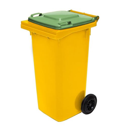 Wheelie Bin 120 Litre yellow base, nature green lid