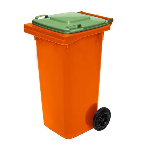 Wheelie Bin 120 Litre orange base, nature green lid
