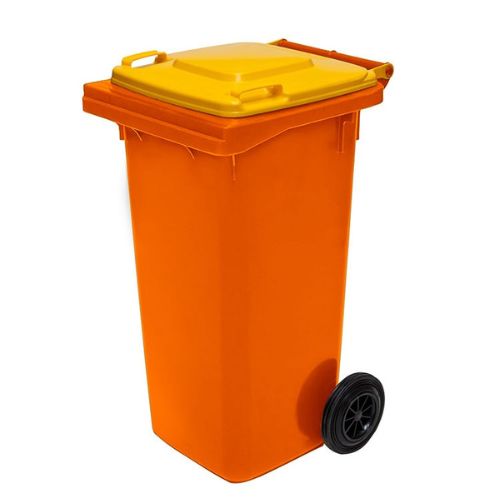 Wheelie Bin 120 Litre orange base, yellow lid