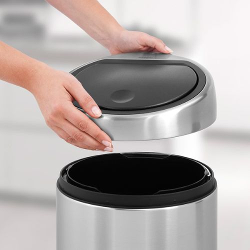 Brabantia 30 Litre Touch Bin Finger Print Proof Matt Steel Lid off