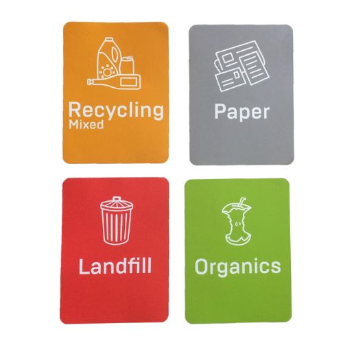 Method Recycling Labels - Large Portrait Mixed Recycling. Grey Paper, Red Landfill, Green Organics