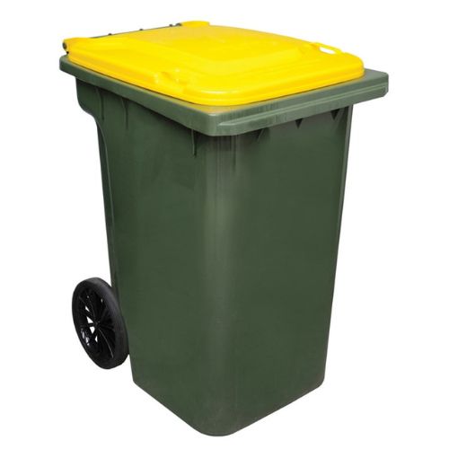 Wheelie Bin 360 Litre green base, yellow lid