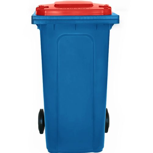 Wheelie bin 240 Litre blue base, red lid