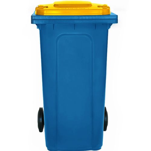 Wheelie bin 240 Litre blue base, yellow lid