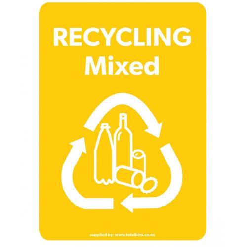 A4 Colour Recycling Label Yellow mixed recycling