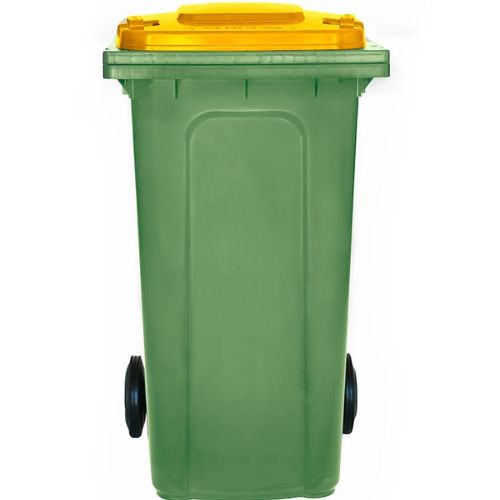 Wheelie Bin 240L nature green base, yellow lid