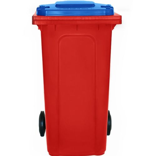 Wheelie Bin 240L red base, Blue lid