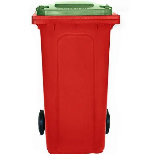 Wheelie Bin 240L red base, nature green lid
