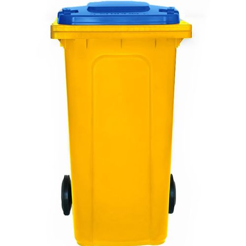 Wheelie Bin 240L yellow base, blue lid