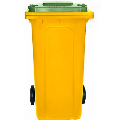 Wheelie Bin 240L yellow base, nature green lid