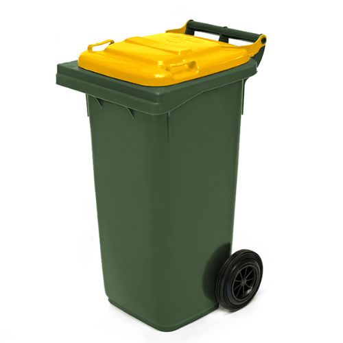 Wheelie Bin 80 Litre green base,  yellow lid