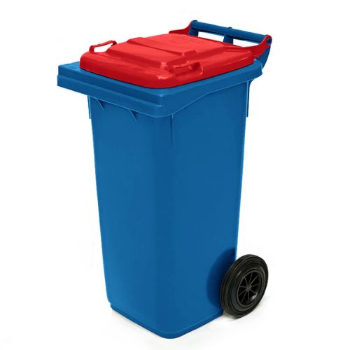 Wheelie Bin 80 Litre blue base, red lid
