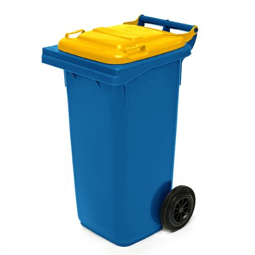Wheelie Bin 80 Litre blue base, yellow lid