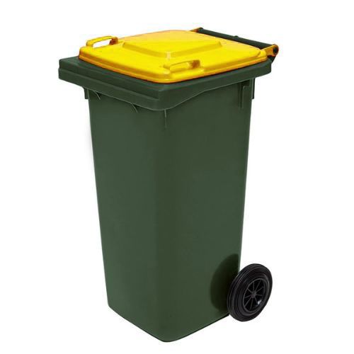 Wheelie Bin 120 Litre green base, yellow lid