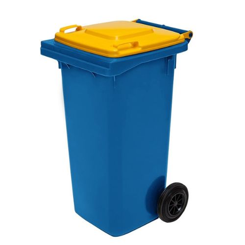 Wheelie Bin 120 Litre blue base, yellow lid