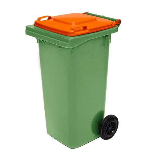 Wheelie Bin 120 Litre nature green base, orange lid