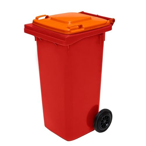 Wheelie Bin 120 Litre red base, orange lid