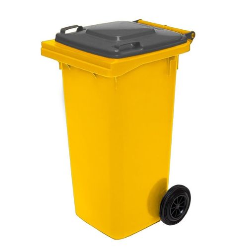 Wheelie Bin 120 Litre yellow base, grey lid