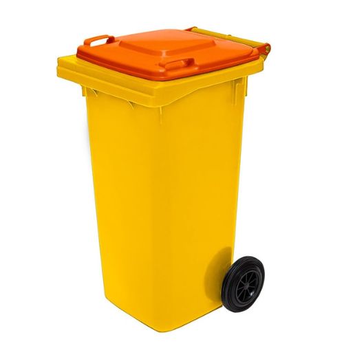 Wheelie Bin 120 Litre yellow base, orange lid