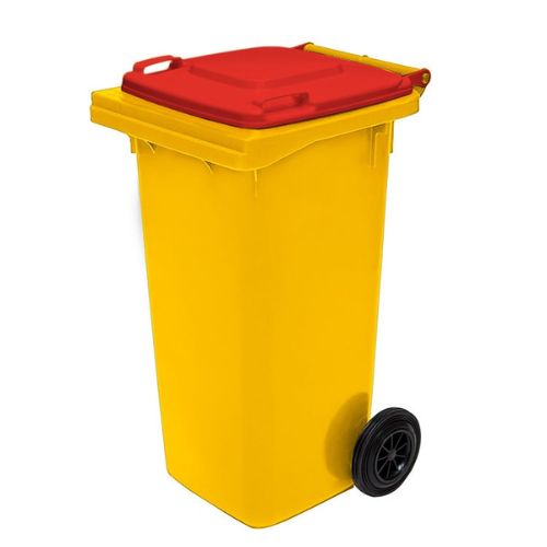 Wheelie Bin 120 Litre yellow base, red lid